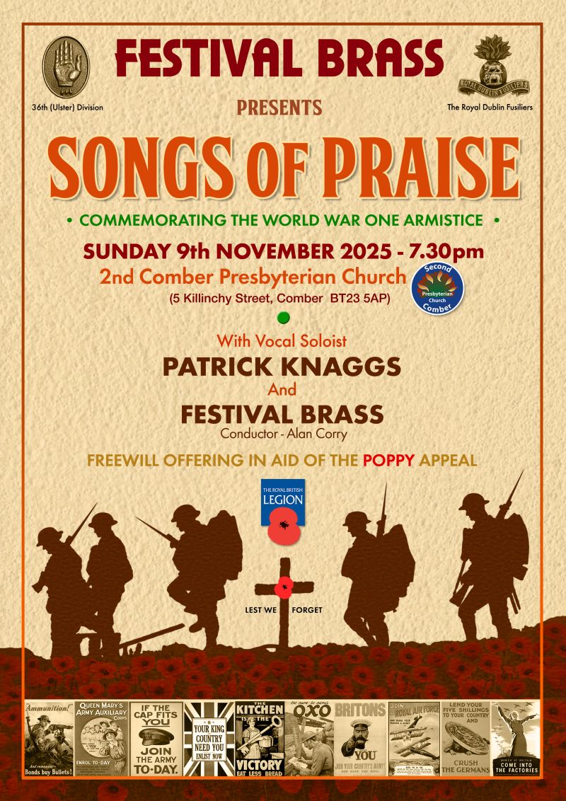 Festive Brass Remembramce Songs of Praise service in Second Comber Presbyterian Church on ninth of November 2025
